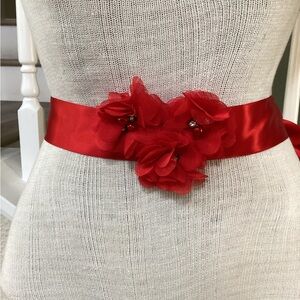 Elegant Red Floral Sash Belt